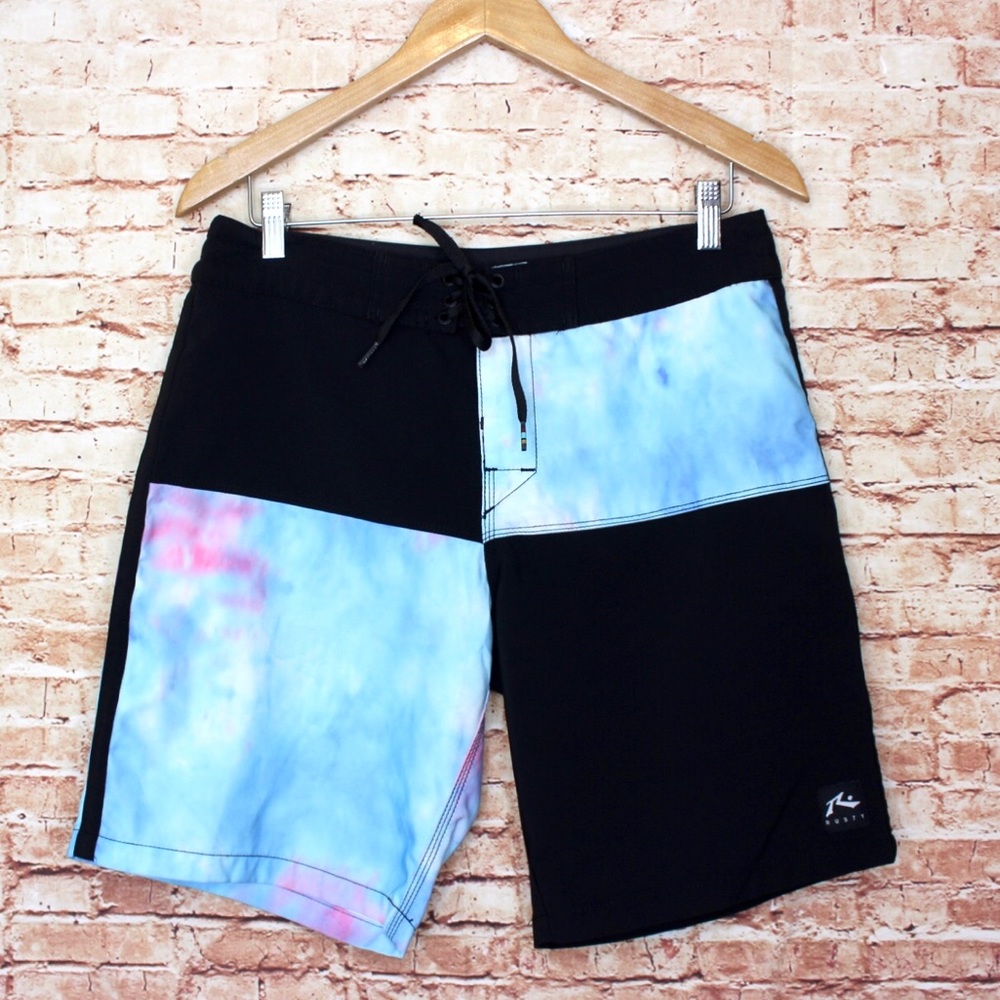 Rusty | Men’s Color Block Tie Dye Swim Trunks